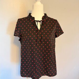 Elegant Black Blouse with Red Polka Dots